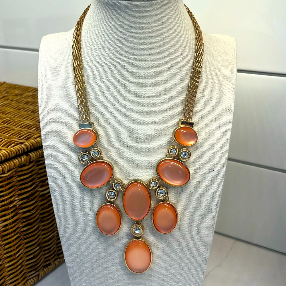 Vintage Coral Rhinestone Statement Necklace